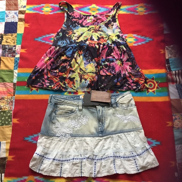 NWT ANTIK Denim Mini Skirt+ NWT FREE PEOPLE Top - Picture 3 of 8